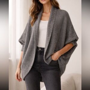 Babaton Italian Mohair Blend Cocoon Cardigan Gray Oversized Draped Sweater